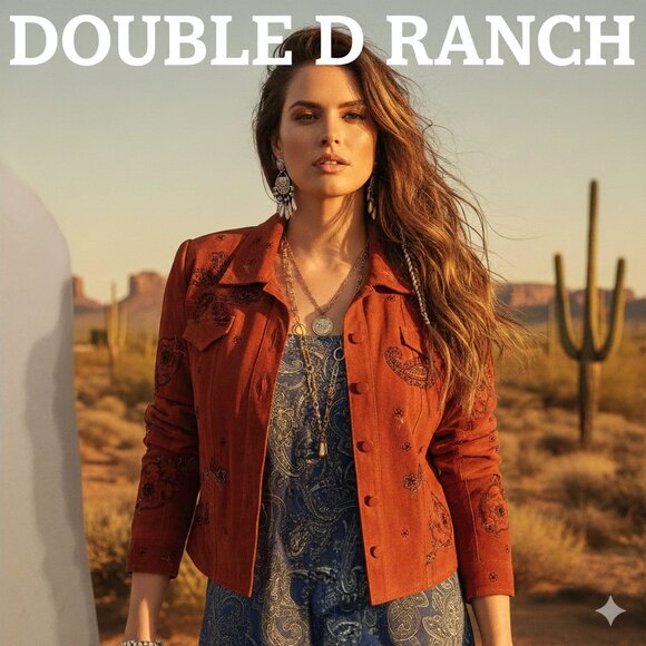 Double D Ranch Jackets & Blazers - Double D Ranch Rust Orange Suede Paisley Embroidered Western Jacket S Cowgirl
